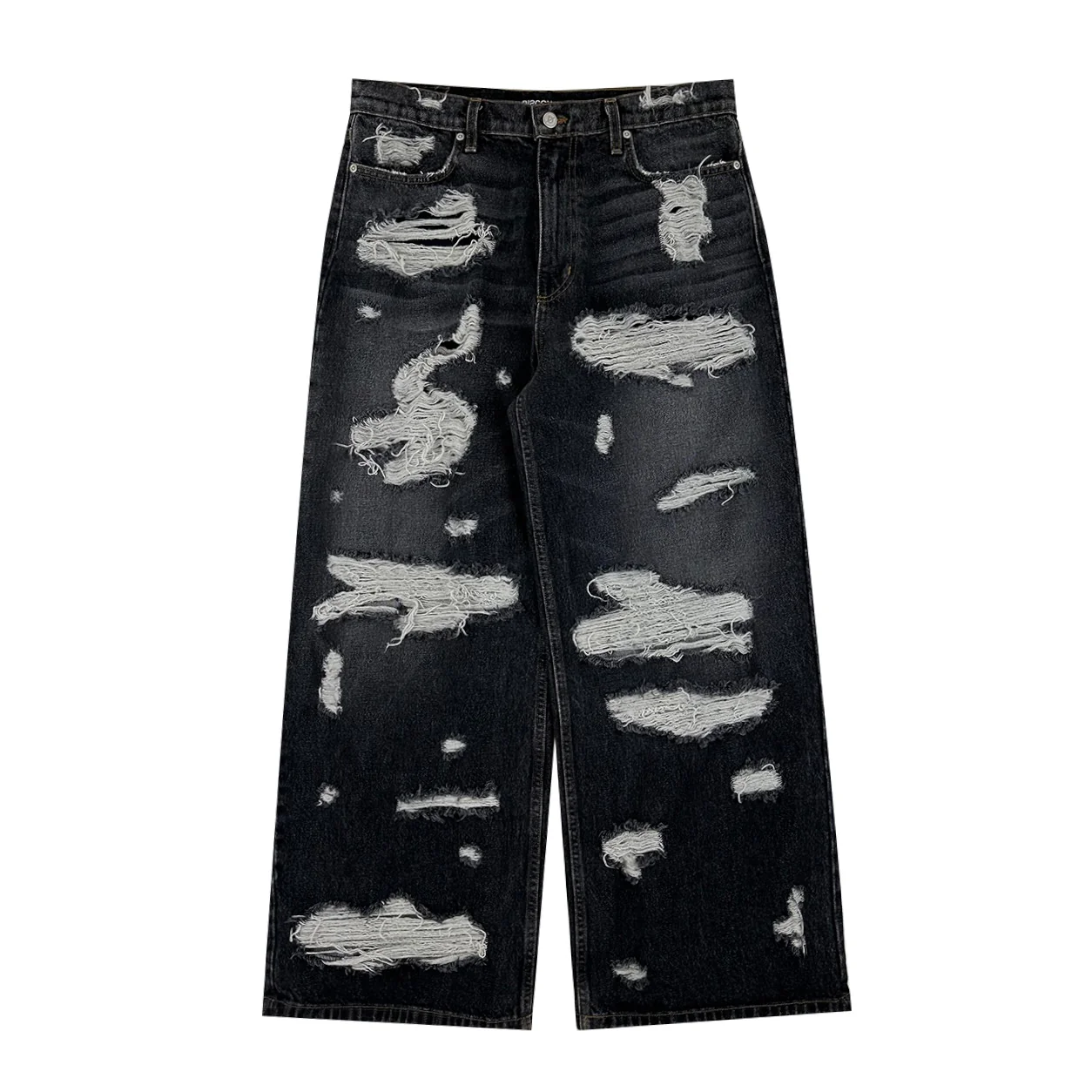 Destroyed Charcoal Baggy Denim
