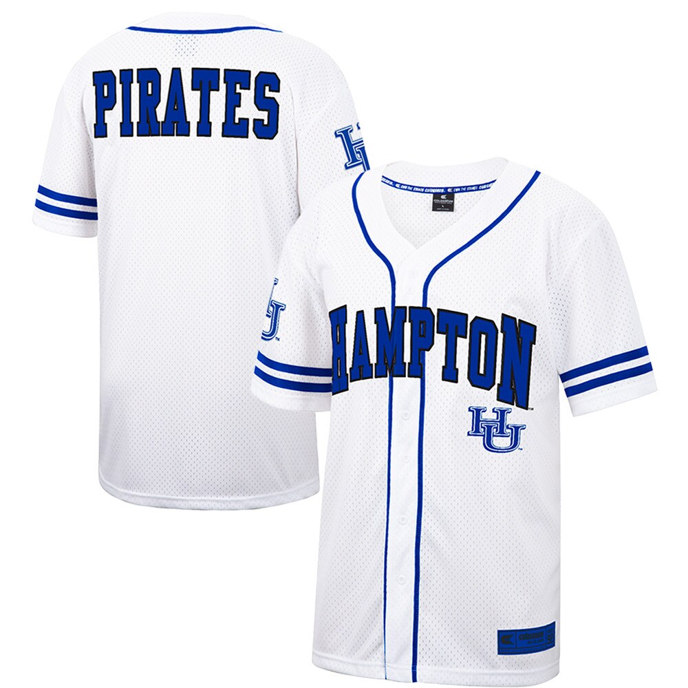 Hampton Pirates Colosseum Free Spirited Mesh Button-Up Baseball Jersey - White