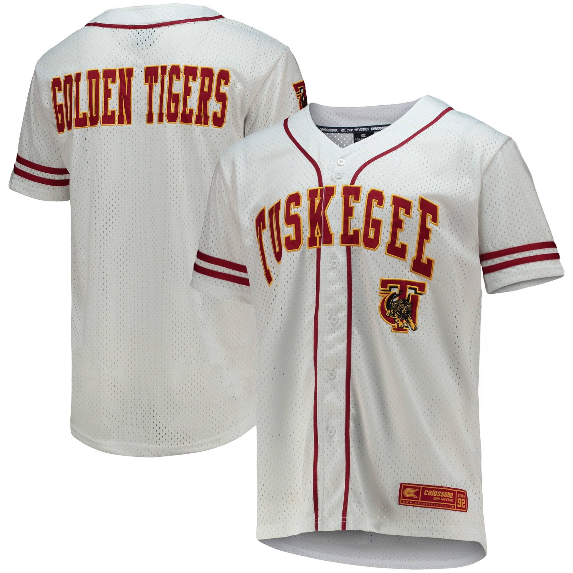 Tuskegee Golden Tigers Colosseum Free Spirited Mesh Button-Up Baseball Jersey - White