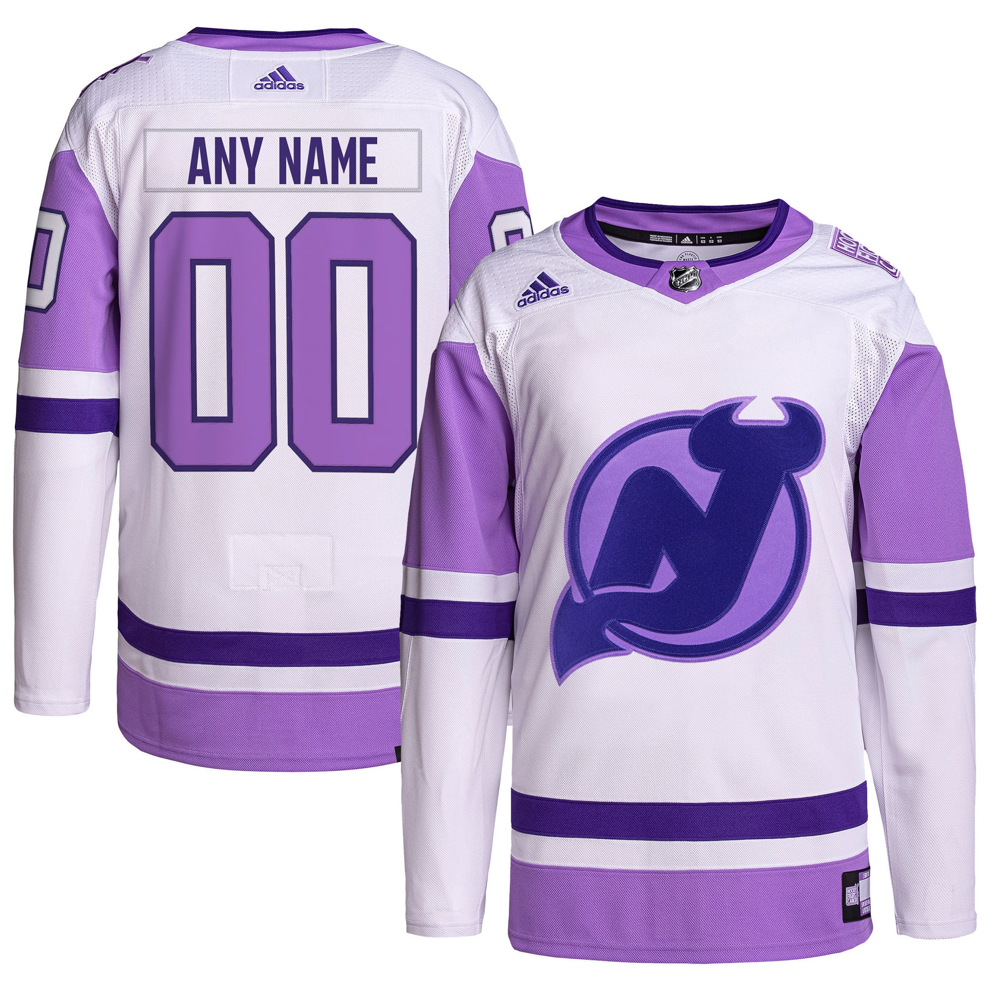 New Jersey Devils adidas Hockey Fights Cancer Primegreen Authentic Custom Jersey - White/Purple