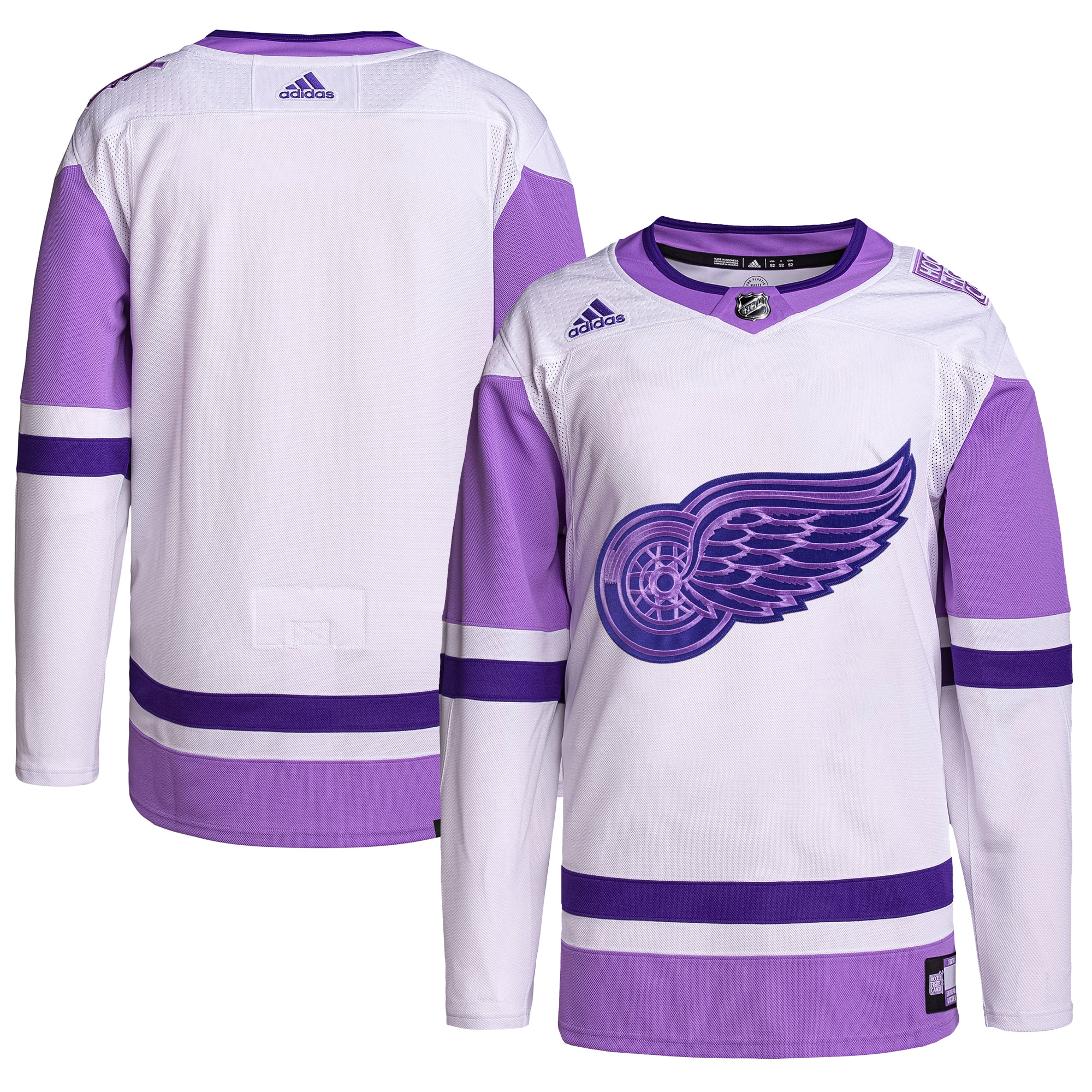 Detroit Red Wings adidas Hockey Fights Cancer Primegreen Authentic Blank Practice Jersey - White/Purple