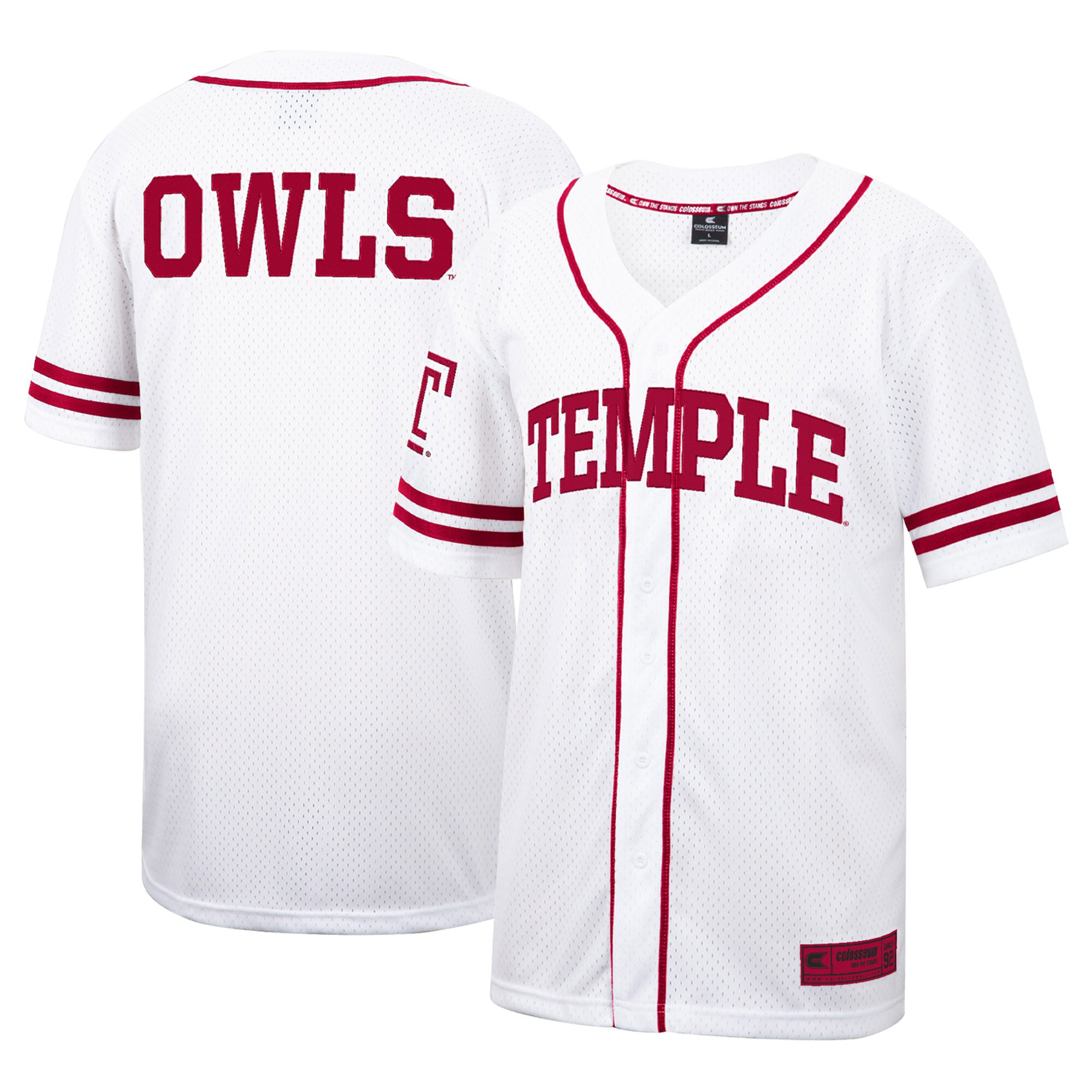 Temple Owls Colosseum Free Spirited Mesh Button-Up Baseball Jersey - White