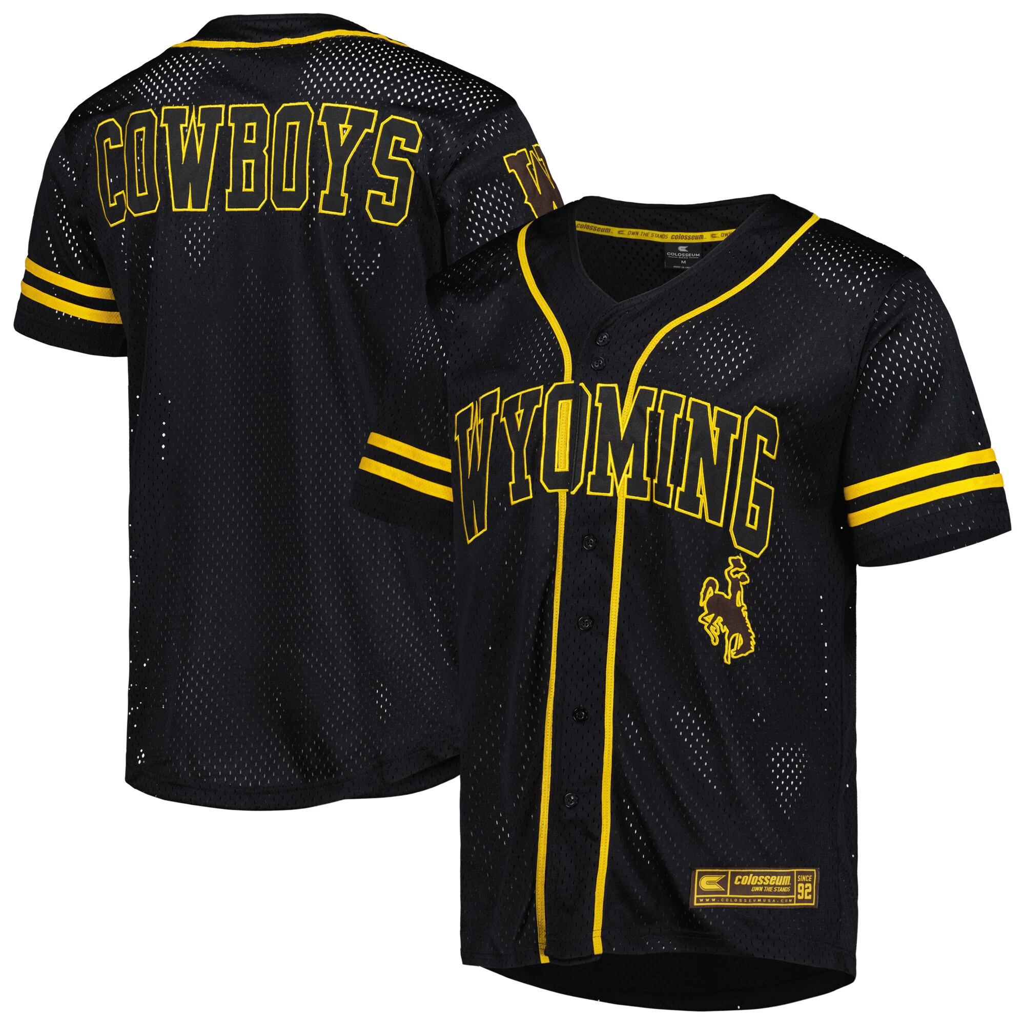 Wyoming Cowboys Colosseum Free Spirited Mesh Button-Up Baseball Jersey - Black