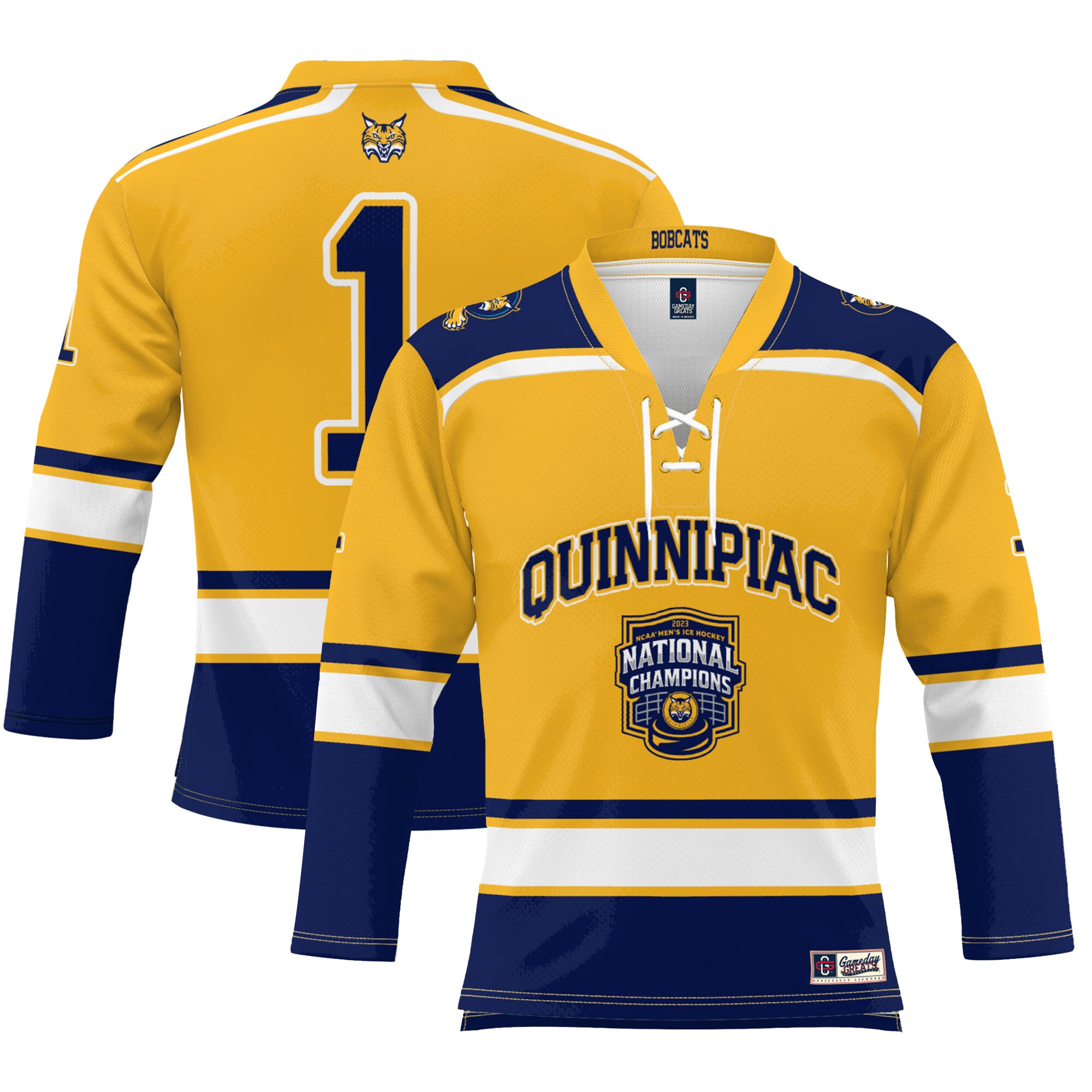 Quinnipiac Bobcats ProSphere 2023 NCAA Men's Ice Hockey National Champions Hockey Jersey - Gold