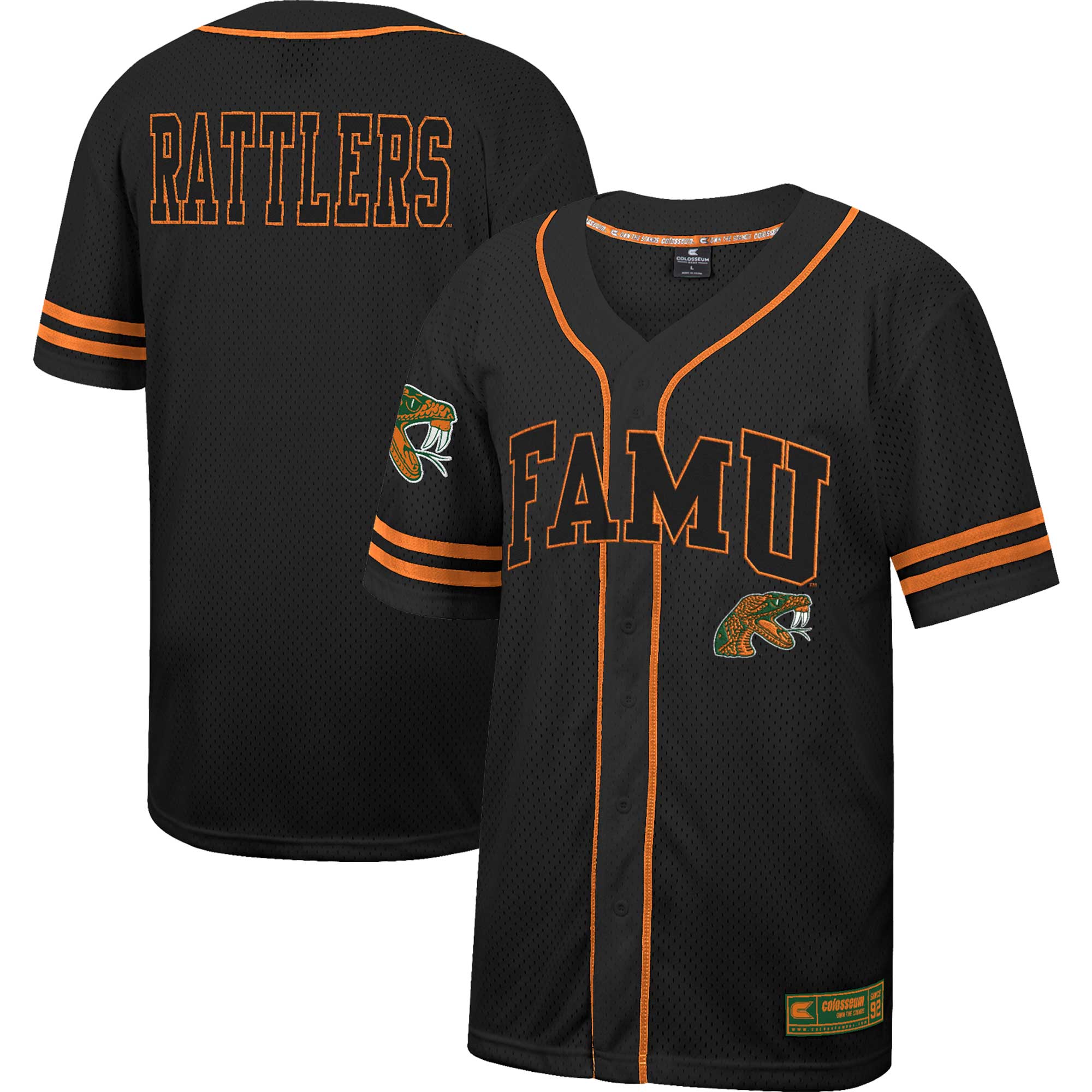 Florida A&M Rattlers Colosseum Free Spirited Mesh Button-Up Baseball Jersey - Black