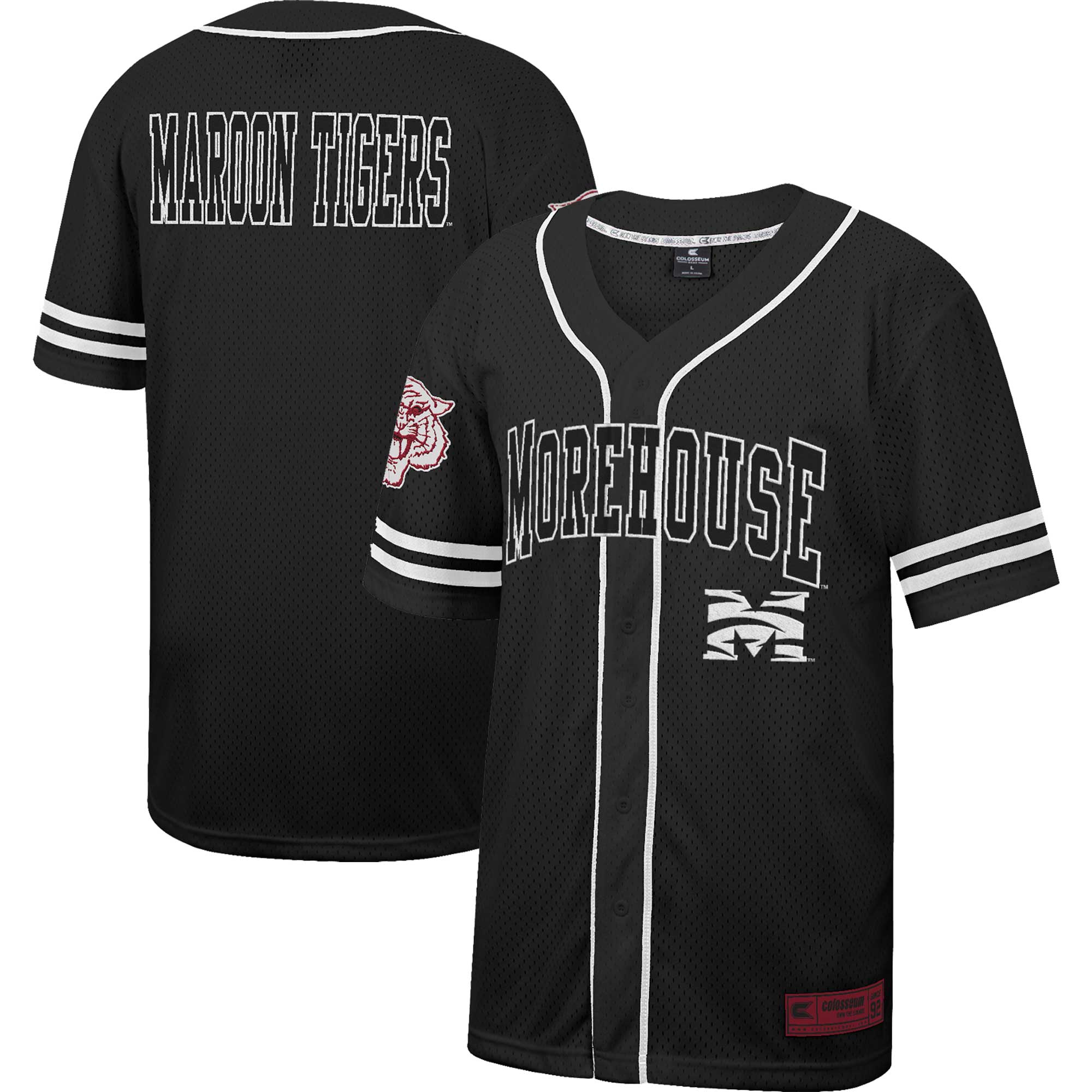 Morehouse Maroon Tigers Colosseum Free Spirited Mesh Button-Up Baseball Jersey - Black