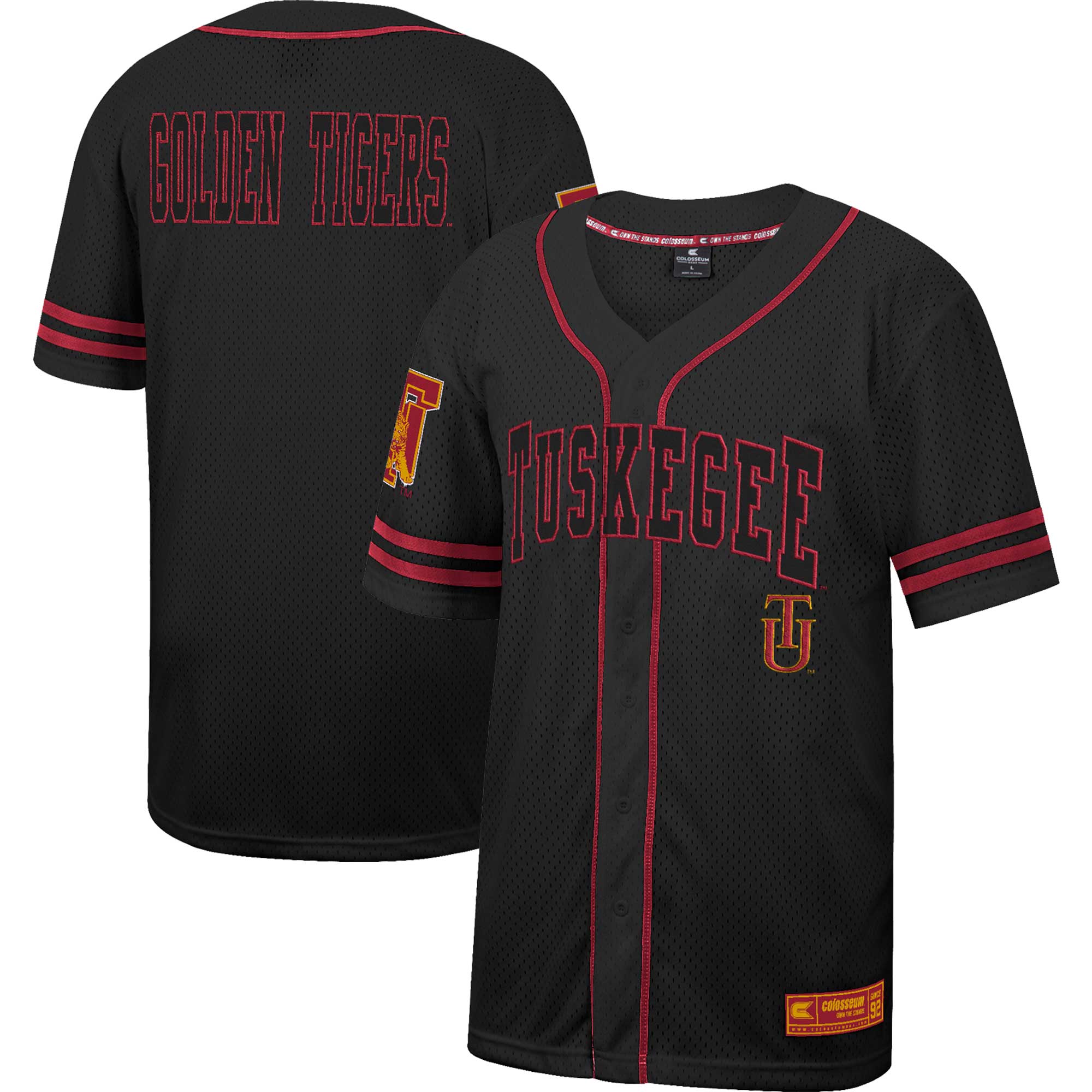 Tuskegee Golden Tigers Colosseum Free Spirited Mesh Button-Up Baseball Jersey - Black