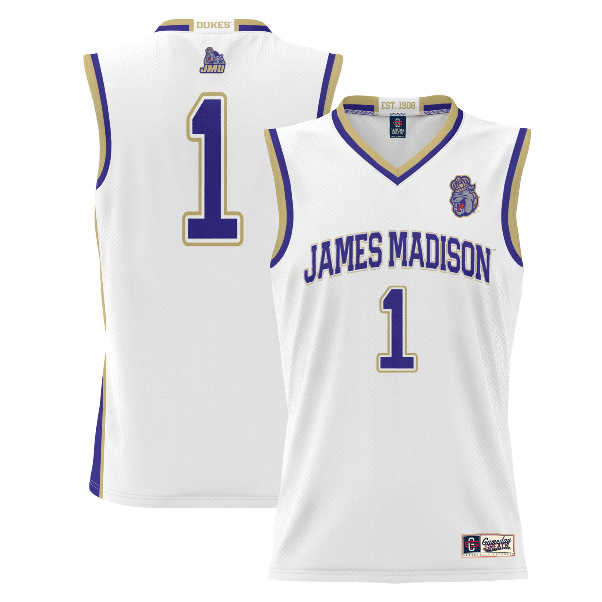 #1 James Madison Dukes ProSphere Youth Basketball Jersey - White