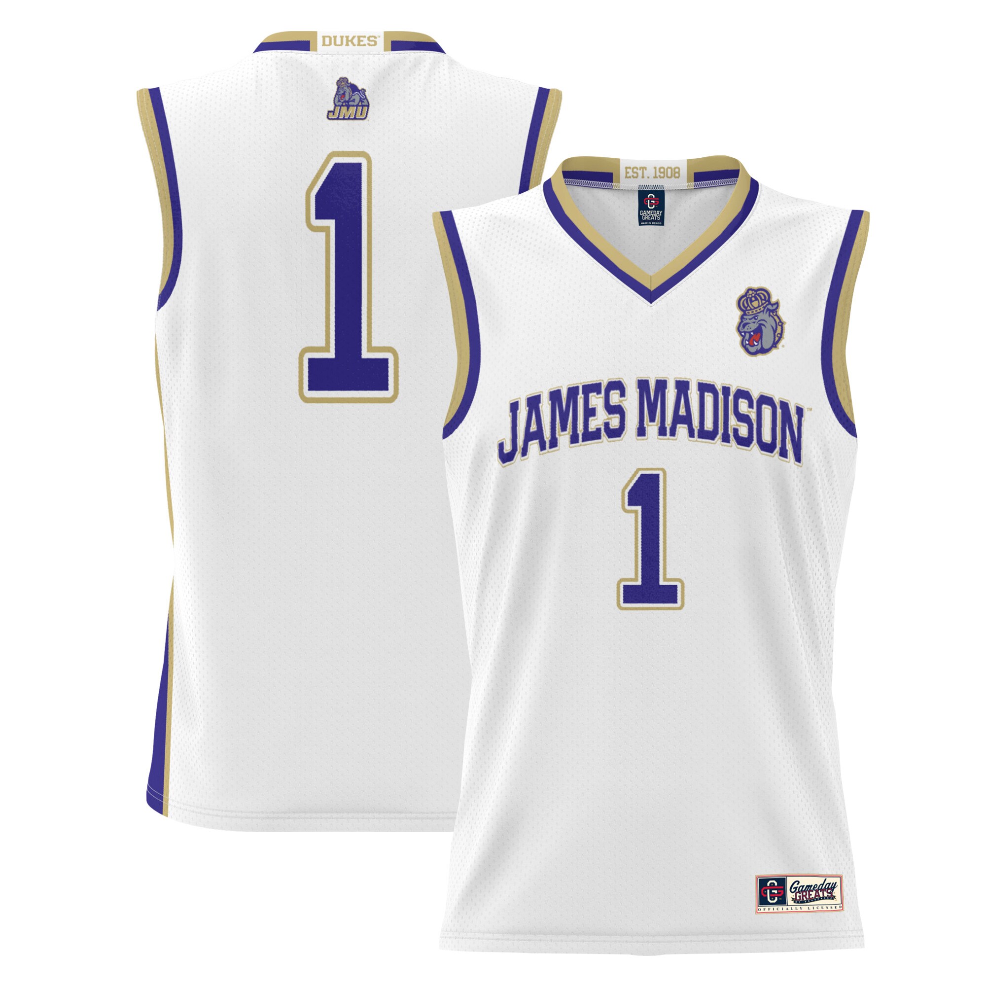 #1 James Madison Dukes ProSphere Youth Basketball Jersey - White
