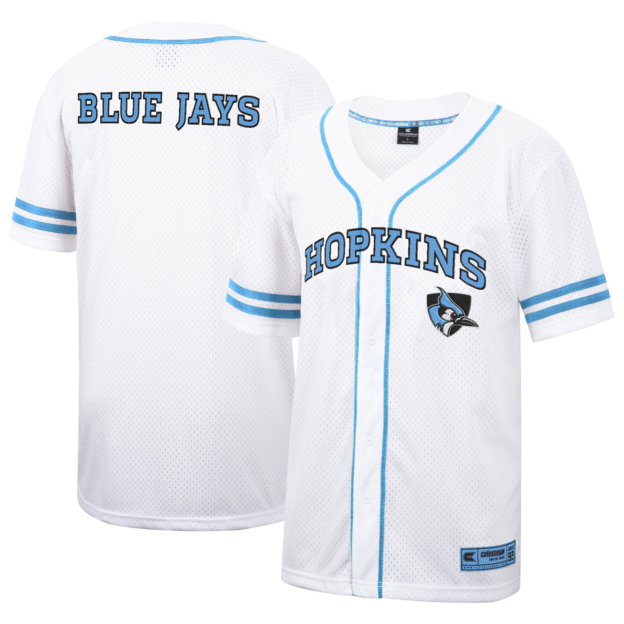 Johns Hopkins Blue Jays Colosseum Free Spirited Mesh Button-Up Baseball Jersey - White