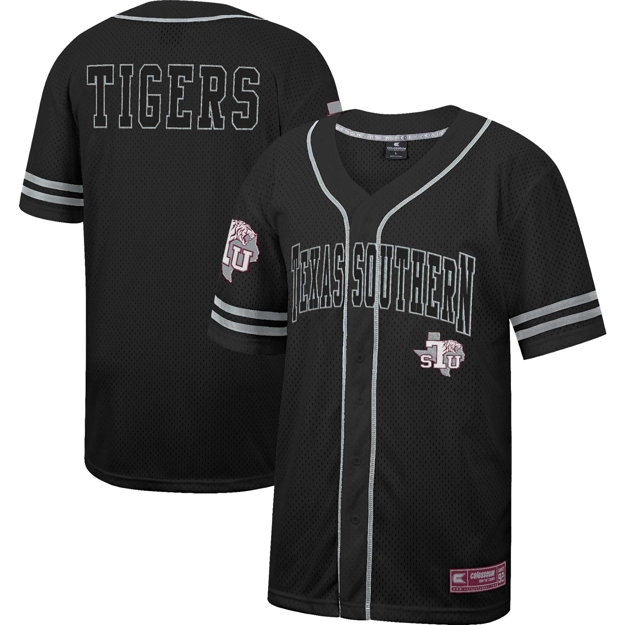 Texas Southern Tigers Colosseum Free Spirited Mesh Button-Up Baseball Jersey - Black