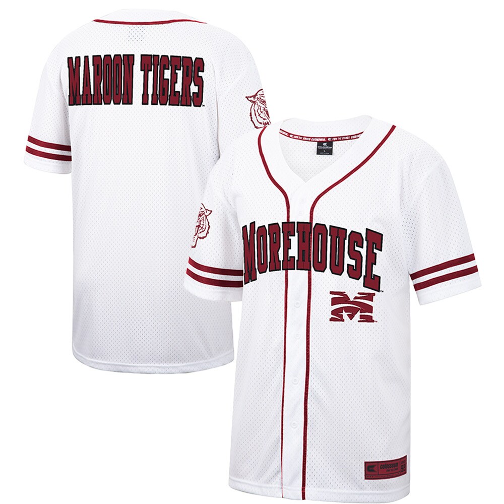 Morehouse Maroon Tigers Colosseum Free Spirited Mesh Button-Up Baseball Jersey - White