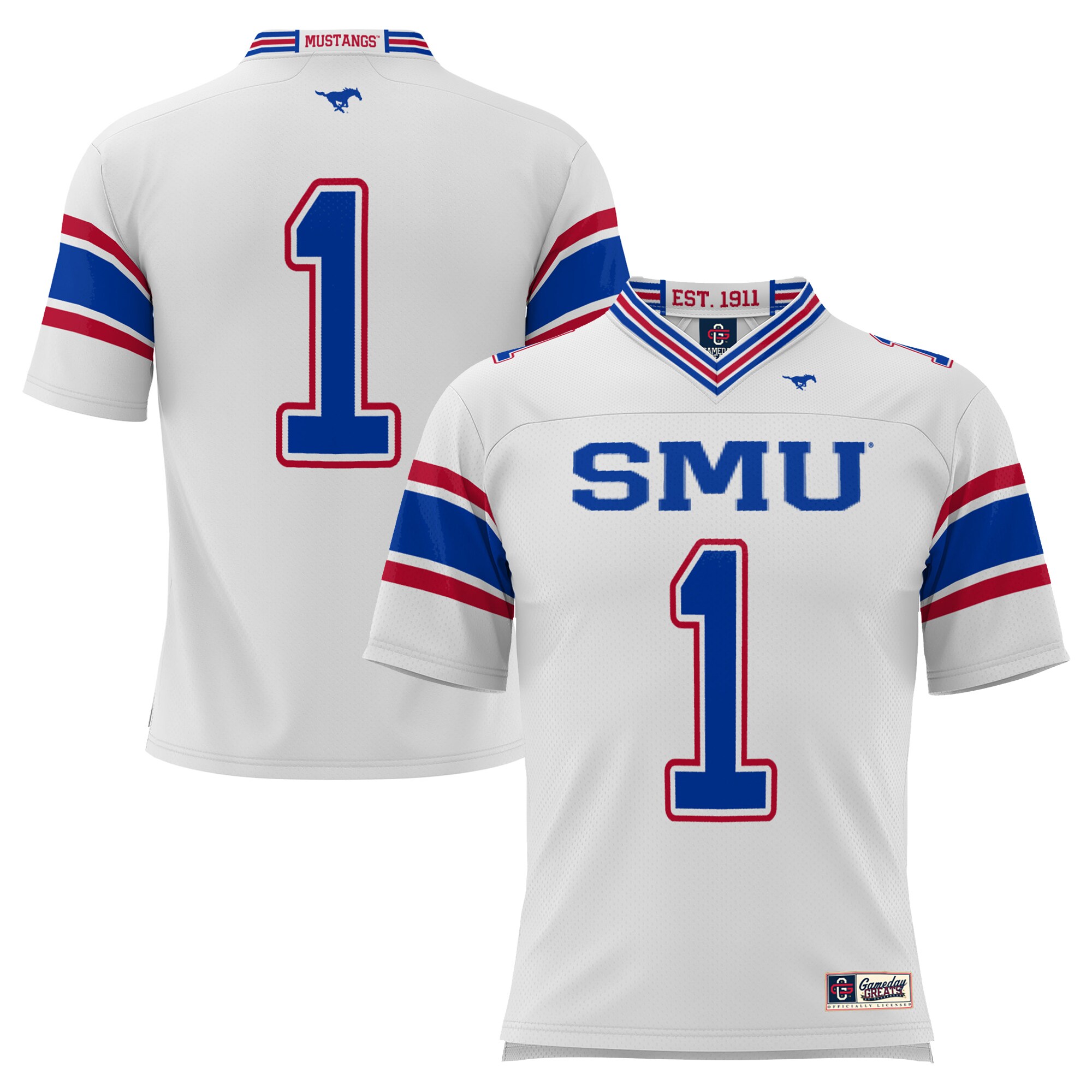 #1 SMU Mustangs ProSphere Endzone Football Jersey - White