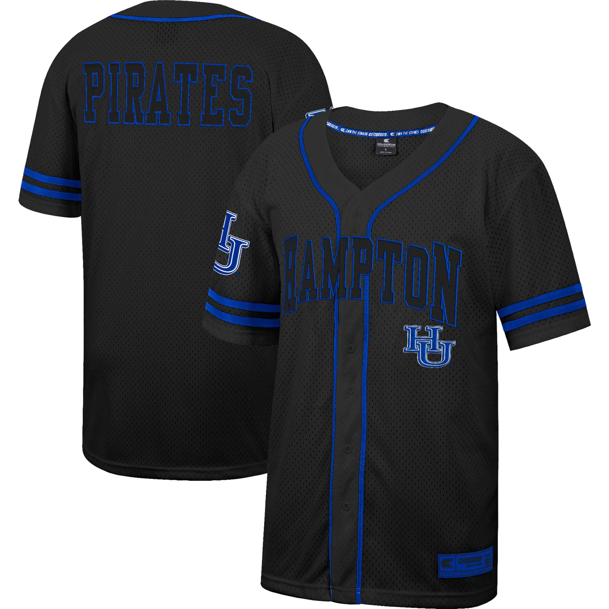 Hampton Pirates Colosseum Free Spirited Mesh Button-Up Baseball Jersey - Black