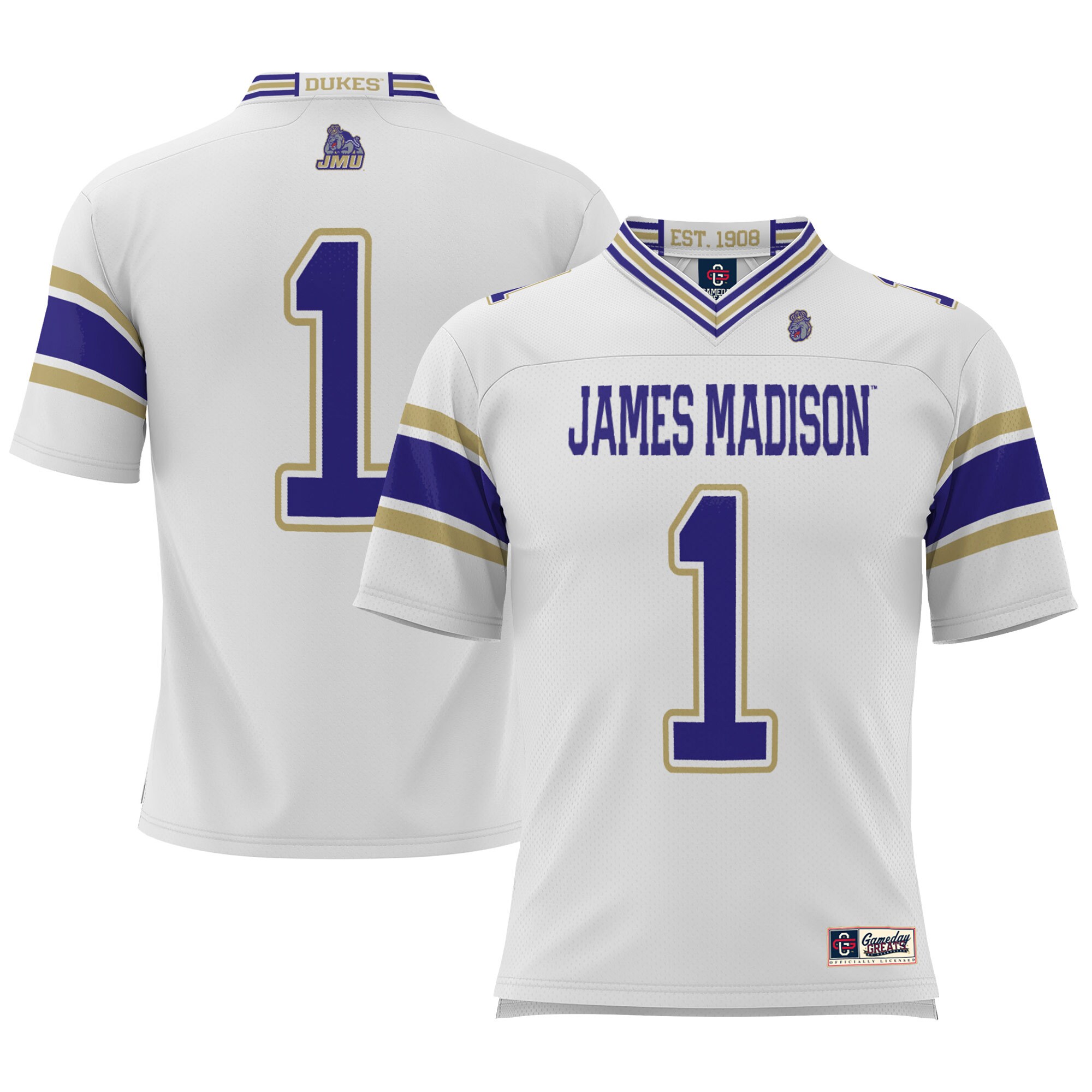 #1 James Madison Dukes ProSphere Youth Football Jersey - White