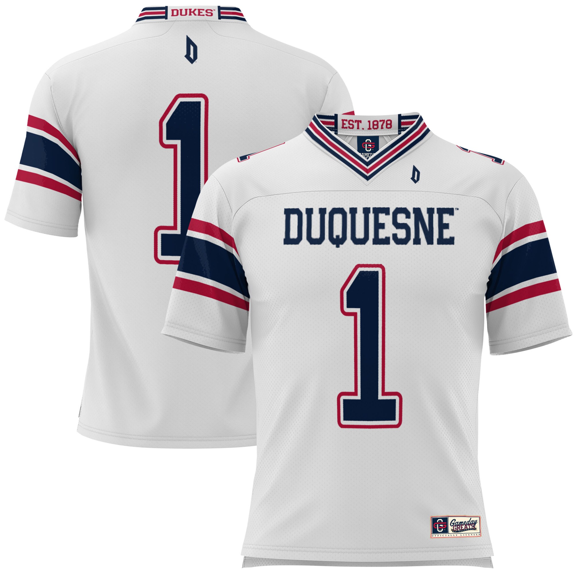 #1 Duquesne Dukes ProSphere Football Jersey - White