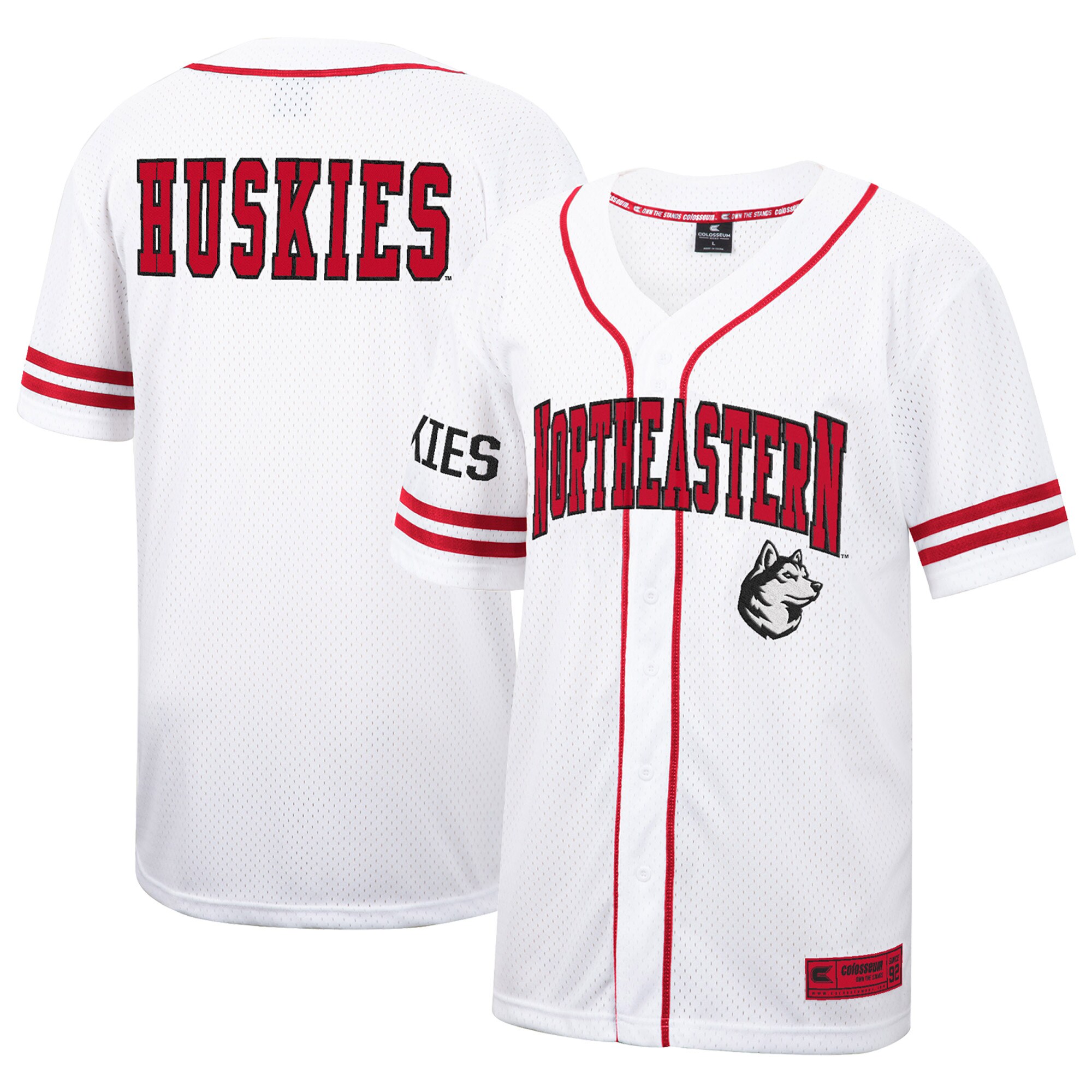 Northeastern Huskies Colosseum Free Spirited Mesh Button-Up Baseball Jersey - White