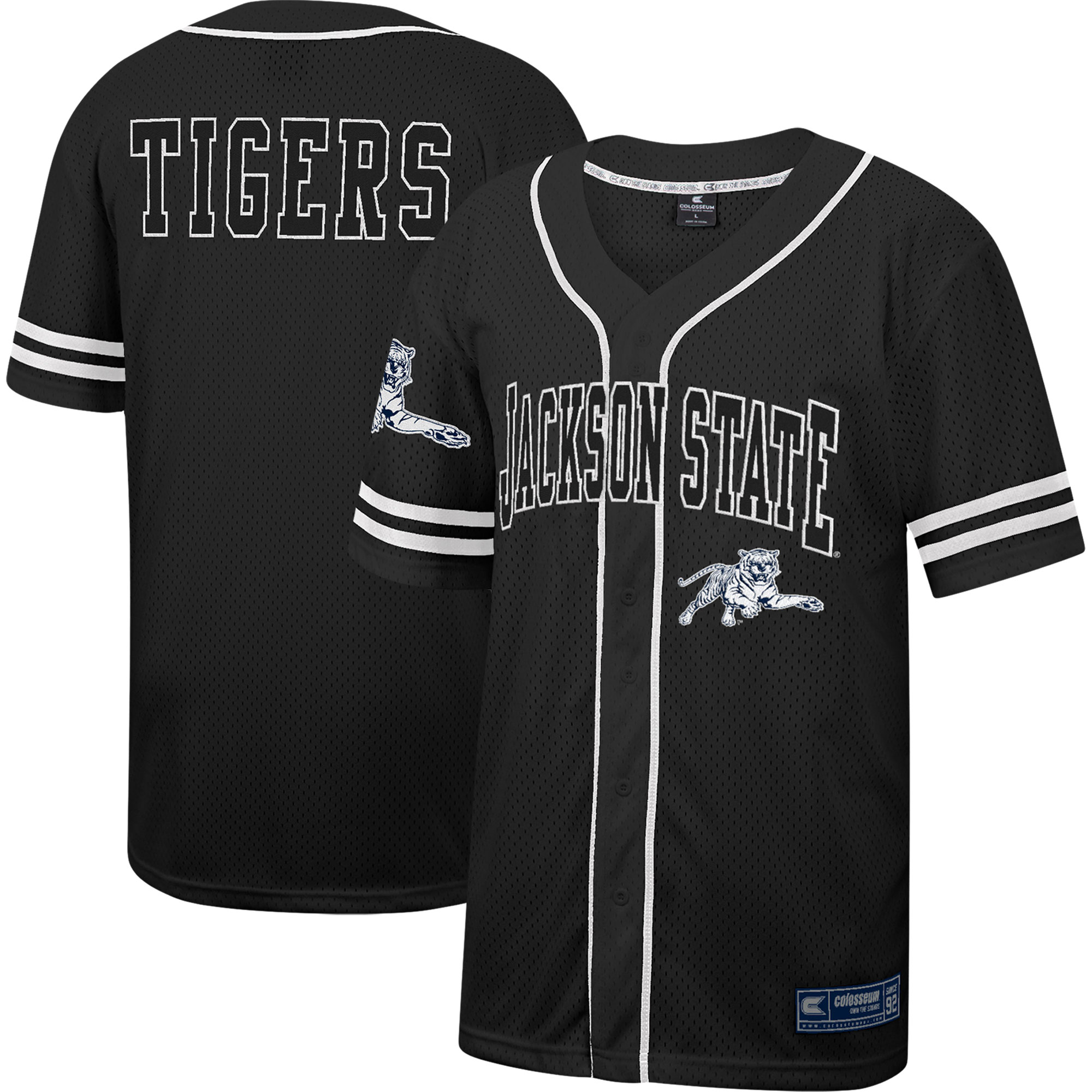Jackson State Tigers Colosseum Free Spirited Mesh Button-Up Baseball Jersey - Black