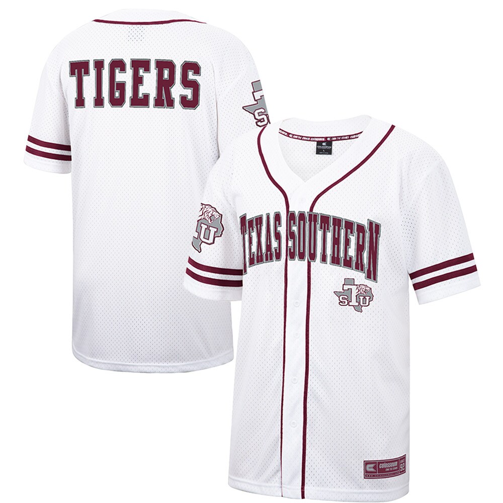 Texas Southern Tigers Colosseum Free Spirited Mesh Button-Up Baseball Jersey - White