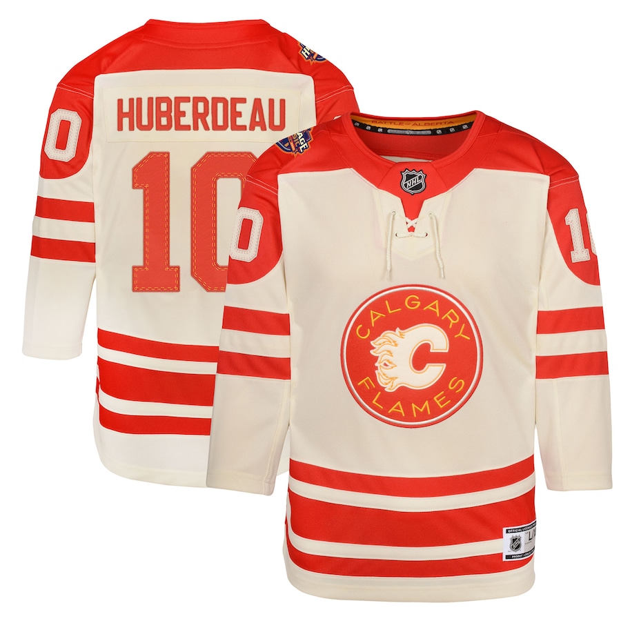 Jonathan Huberdeau Calgary Flames Youth 2023 NHL Heritage Classic Premier Player Jersey – Cream