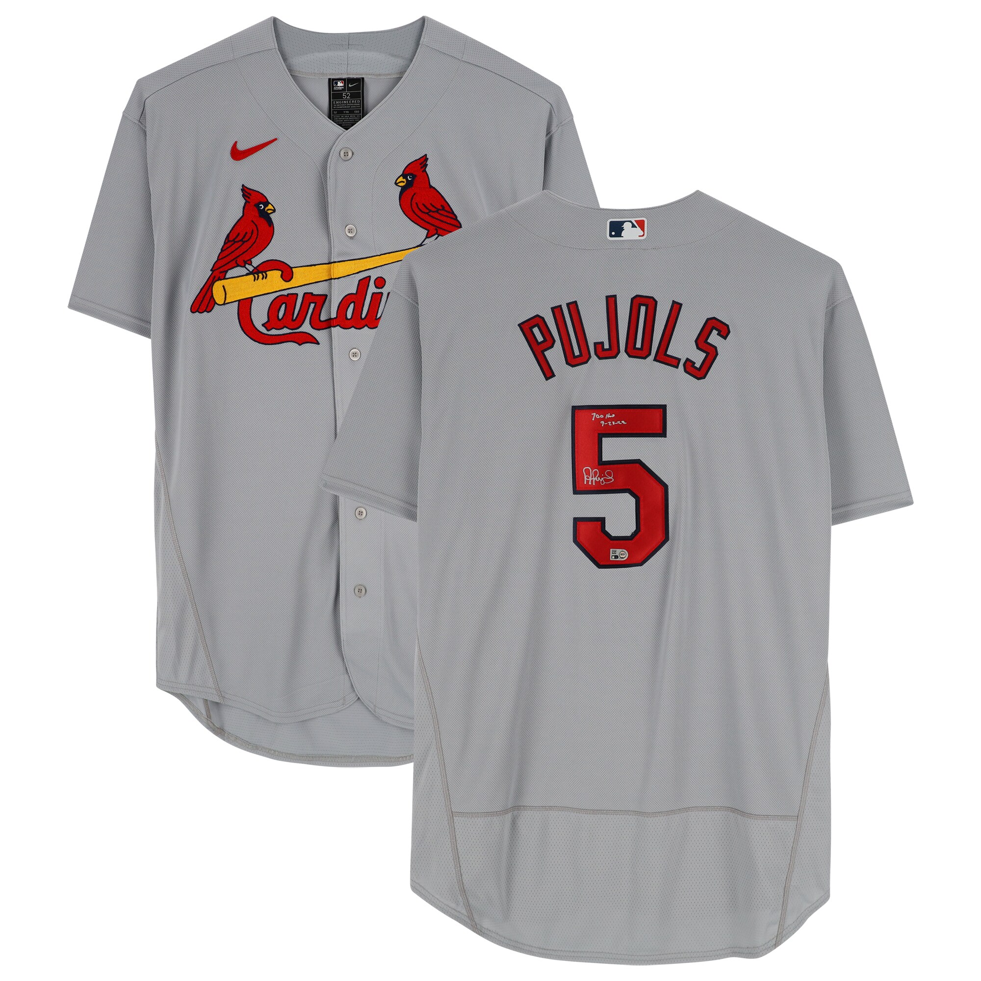 Albert Pujols St. Louis Cardinals Autographed Fanatics Authentic Nike Gray Authentic Jersey with