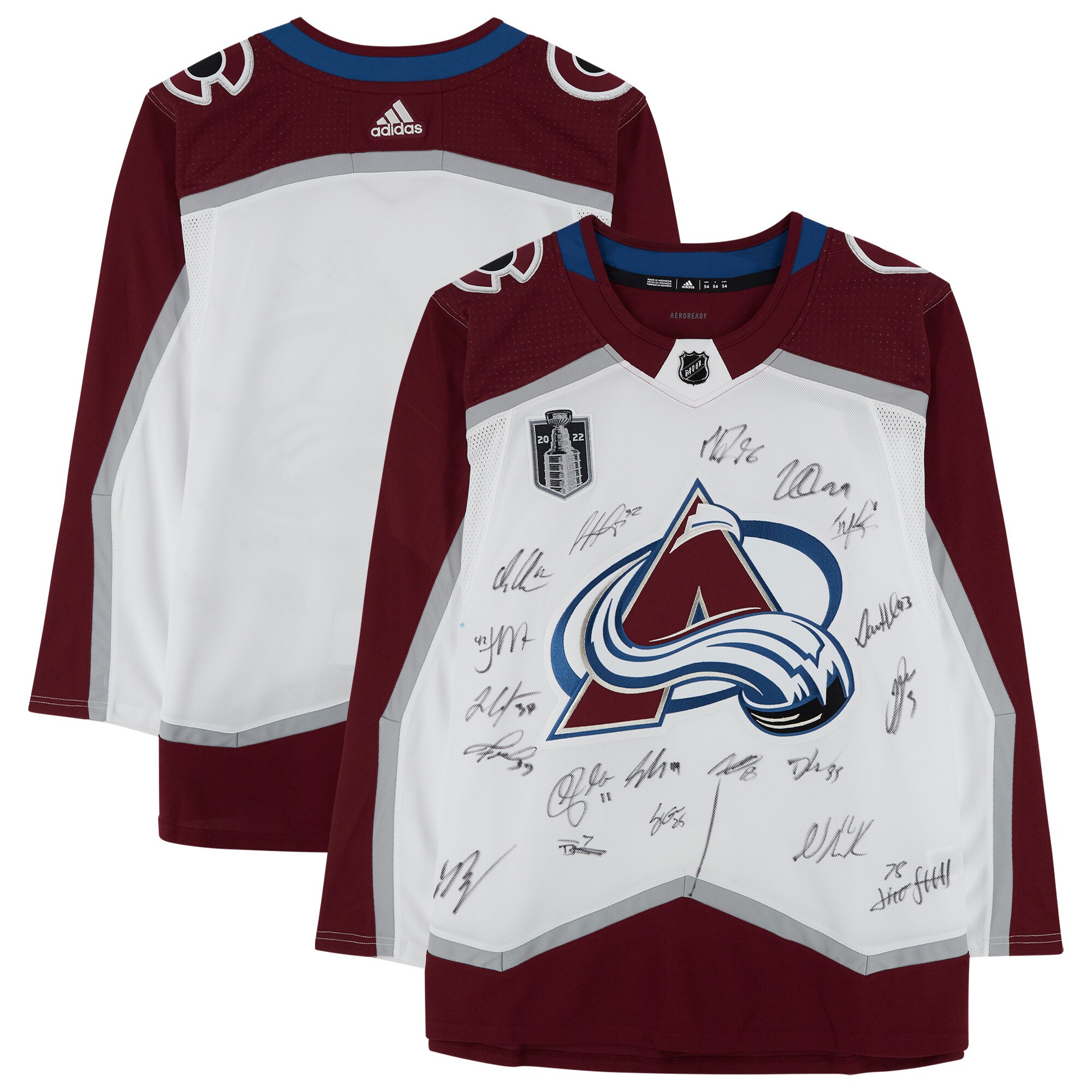 Colorado Avalanche Autographed 2022 Stanley Cup Champions adidas Authentic Jersey with 20 Signatures including Nathan Mackinnon, Cale Makar & Mikko Rantanen