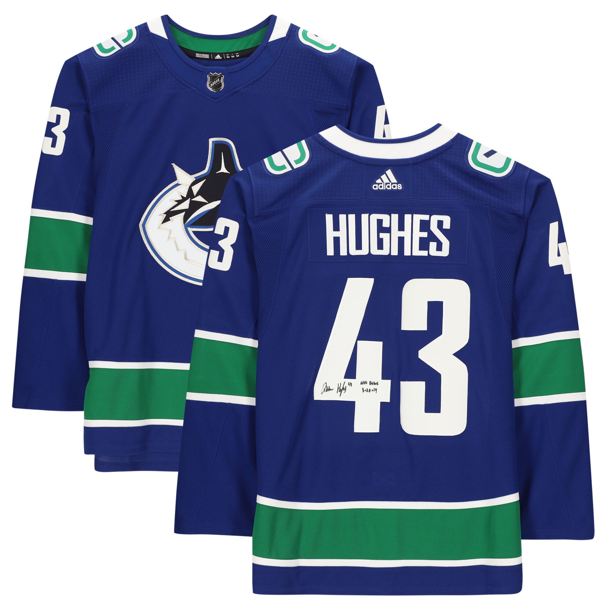Quinn Hughes Vancouver Canucks Fanatics Authentic Autographed Blue Adidas Authentic Jersey with
