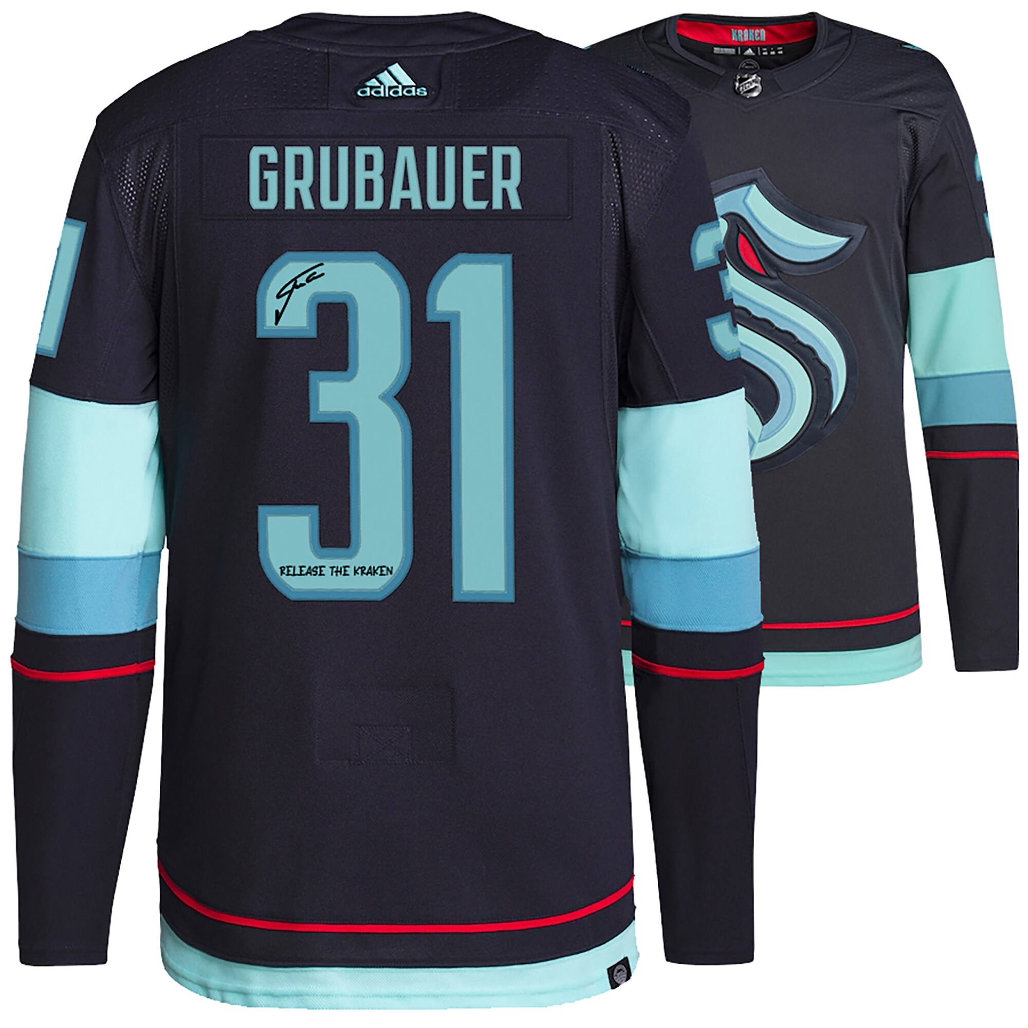 Philipp Grubauer Seattle Kraken Fanatics Authentic Autographed Deep Sea Blue adidas Authentic Jersey with