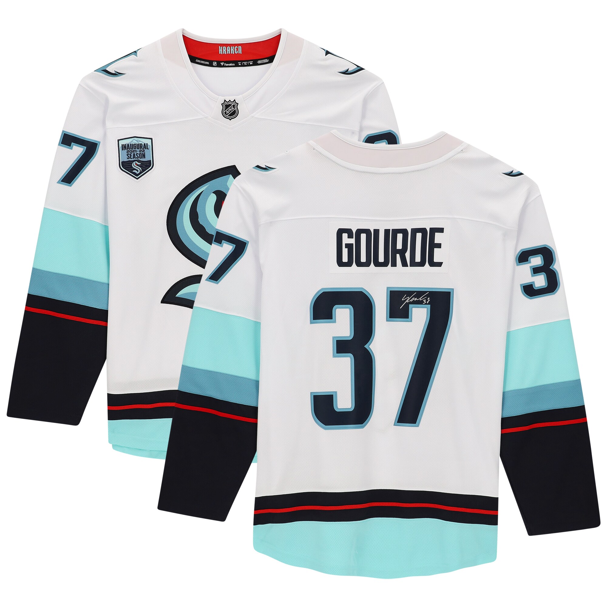 Yanni Gourde Seattle Kraken Fanatics Authentic Autographed adidas Authentic Jersey with Inaugural Season Patch - White