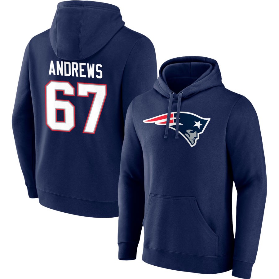 Jake Andrews New England Patriots Fanatics Branded Team Authentic Name & Number Pullover Hoodie - Navy