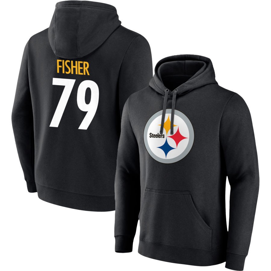 Joey Fisher Pittsburgh Steelers Fanatics Branded Team Authentic Name & Number Pullover Hoodie - Black