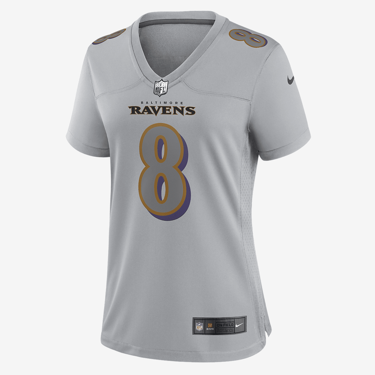 NFL Baltimore Ravens Atmosphere (Lamar Jackson) Women's Fashion Football Jersey - Grey