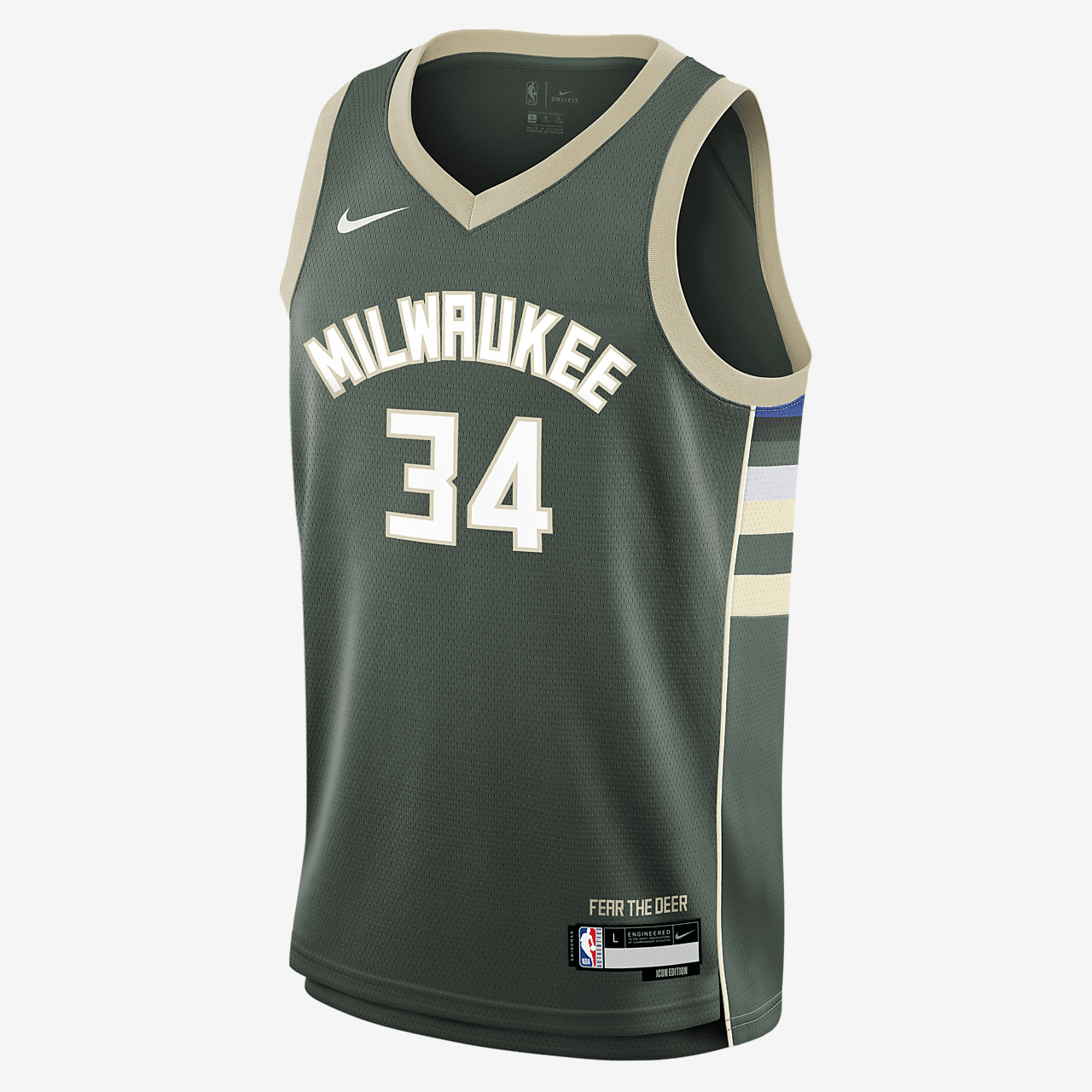 Giannis Antetokounmpo Milwaukee Bucks 2023/24 Icon Edition Big Kids' Nike NBA Swingman Jersey - Fir