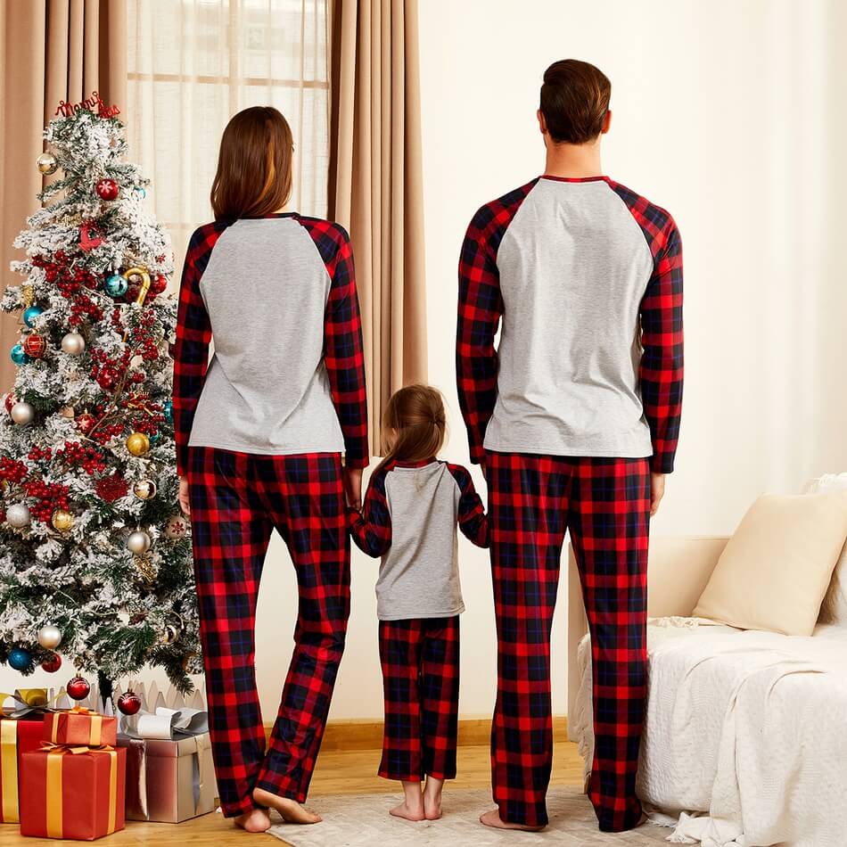 Family Matching Snowflake Plaid Christmas Pajamas Sets(with Pet Dog Clothes)