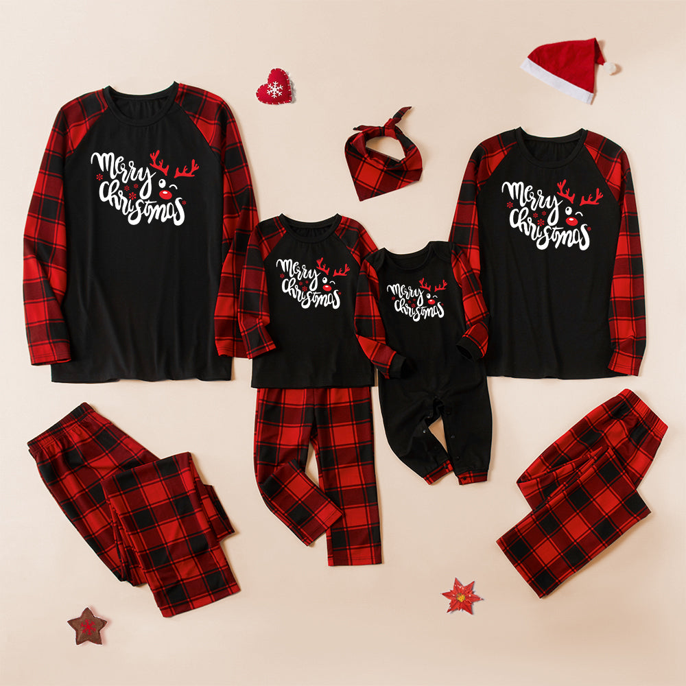 Christmas Alphabet Antlers Printed Parent-child Pajama Set (with Pet Dog Clothes)