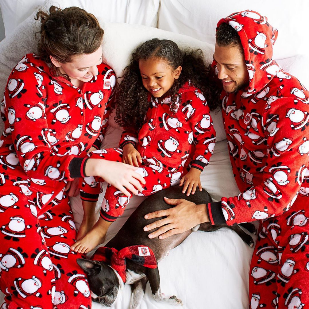 Adorable Santa Claus Pattern Red One-piece Hooded Family Matching Pajamas