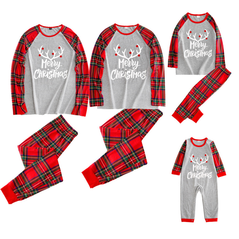 Christmas Deer Head Print Family Pajamas Set(with Pet Dog Clothes)