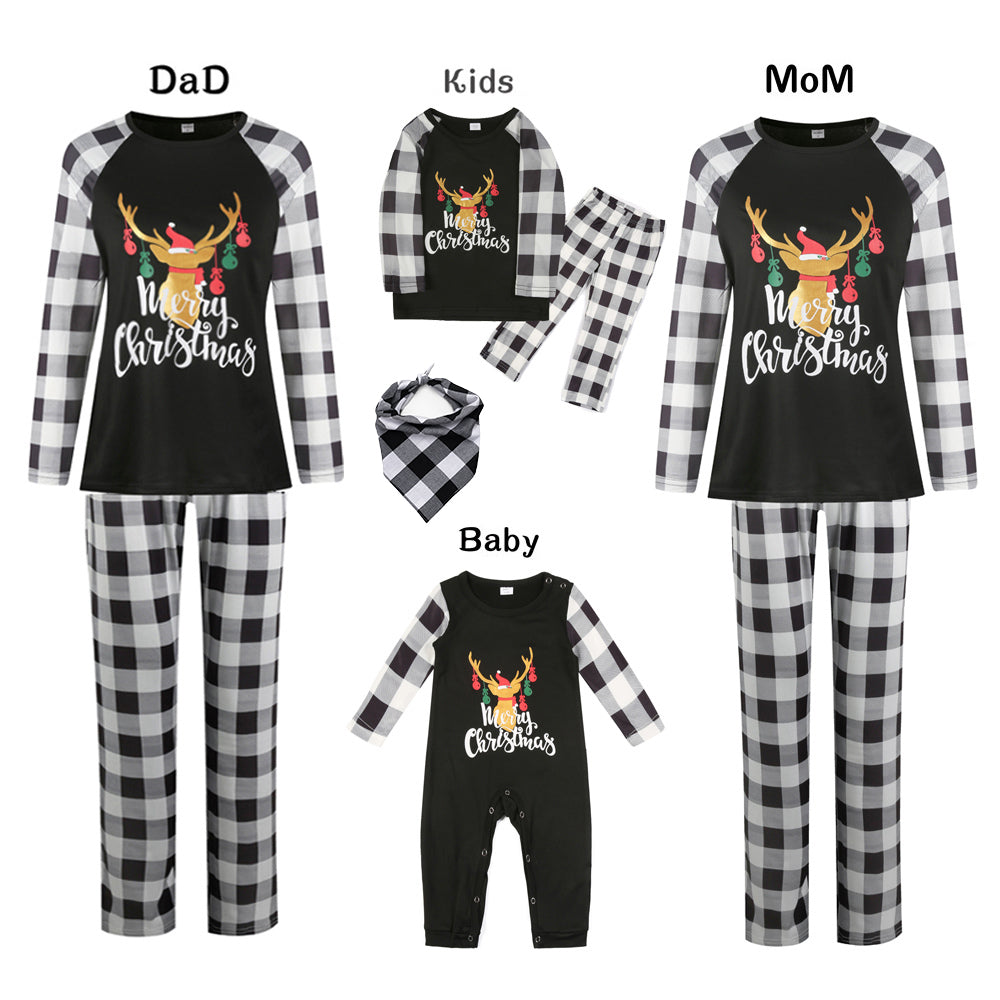 Christmas round neck plaid print family parent-child suit