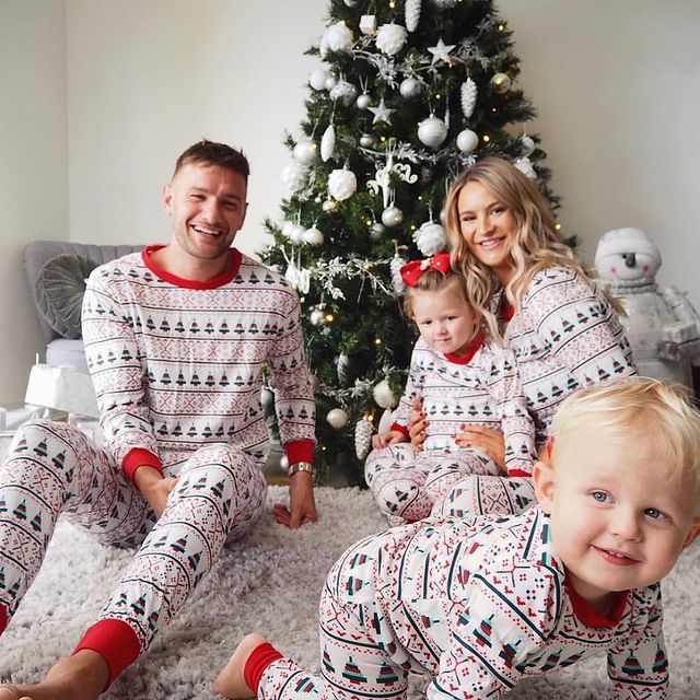 Christmas round collar printed parent-child suit (with Pet Dog Clothes)