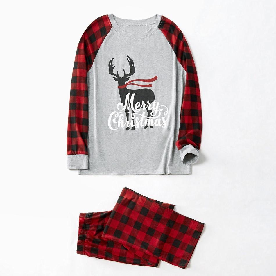 Family Matching Deer Print Merry Christmas Plaid Pajamas Set(with Pet Dog Clothes)