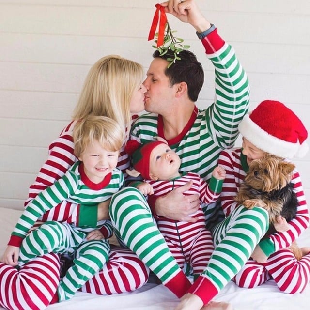 Red & Green Stripe Christmas Family Pajamas 2-piece set