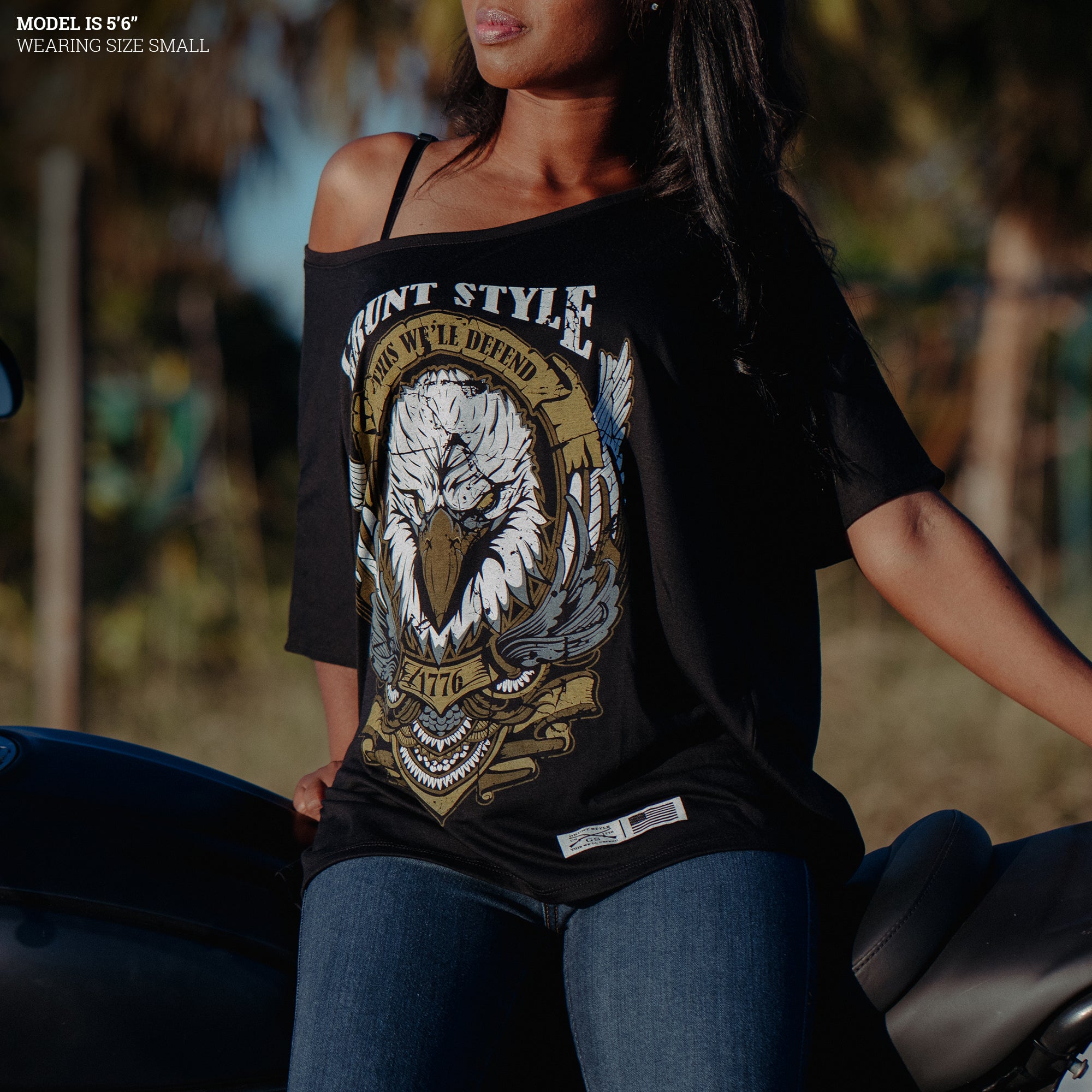 Women's Easy Rider Eagle Slouchy T-Shirt - Black