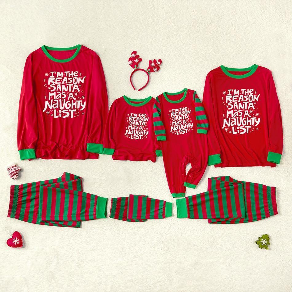 Merry Christmas Letter Print Top and Striped Pants Family Matching Pajamas Set
