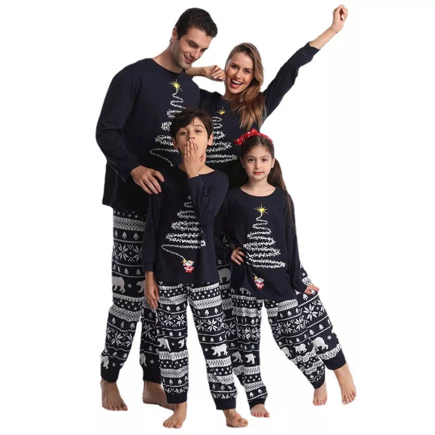 Black Christmas Tree Print Fmalily Matching Pajamas Sets