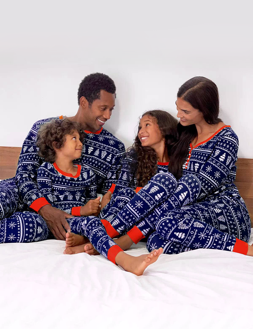 Blue Christmas Tree Pattern Family Matching Pajamas Sets
