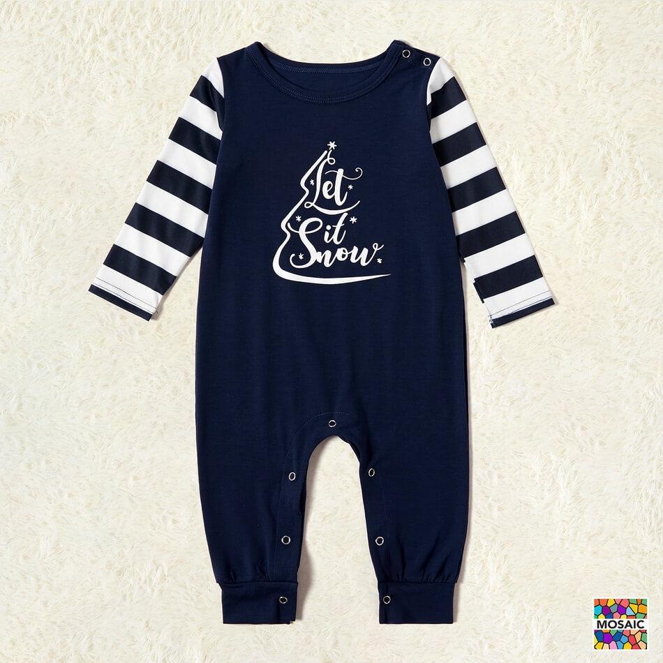 Let It Snow Family Matching Striped Christmas Pajamas Set