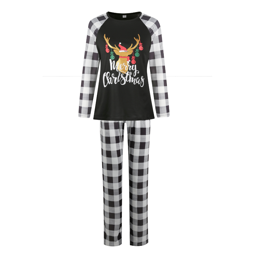 Christmas round neck plaid print family parent-child suit