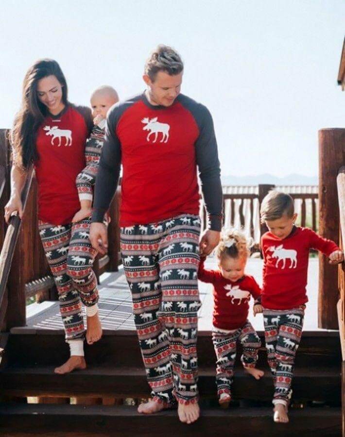 Christmas Reindeer Print Family Matching Pajamas Set