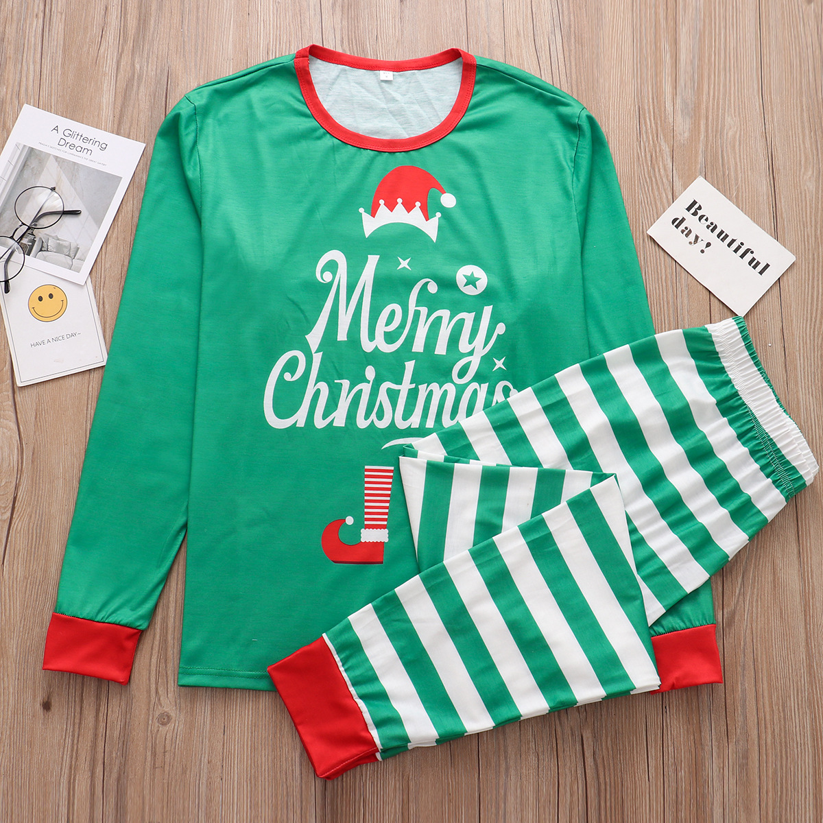 Green merry christmas print parent-child outfit