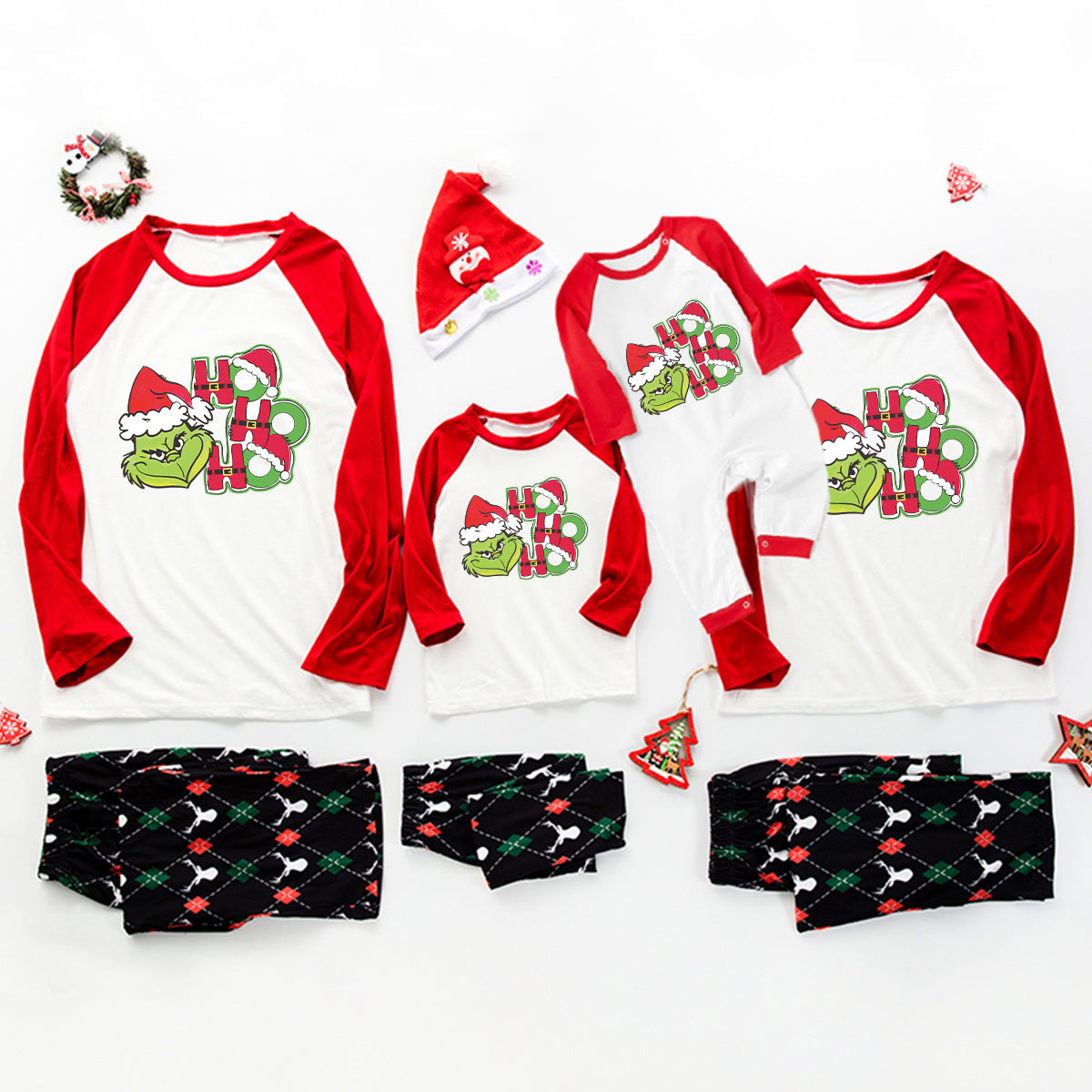 Christmas Grinch Print Parent-child Pajamas Set